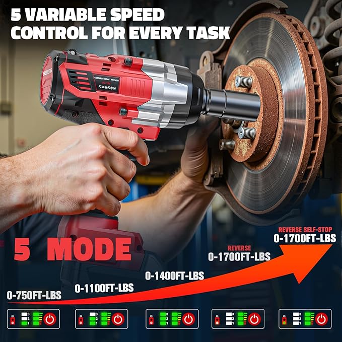Cordless Impact Wrench 1/2 inch for Milwaukee 18V Battery: 1700FT-LBS High Torque Impact Wrench Heavy Duty Tool with 6 Sockets- Brushless Electric Impact Gun Includes LED Work Light - Bare Tool Only