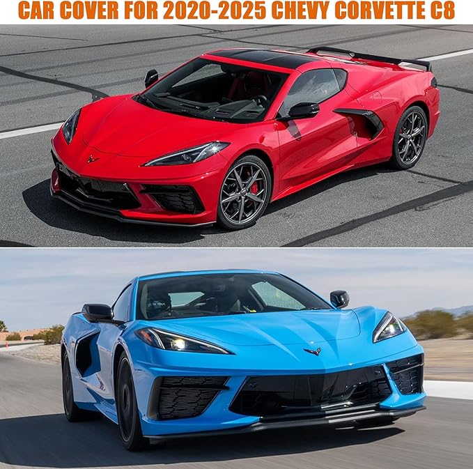 Waterproof Car Covers Replace for 2020–2025 Corvette C8, 6 Layers All Weather Custom-fit Car Cover with Zipper Door for Snow Rain Dust Hail Protection (C8)
