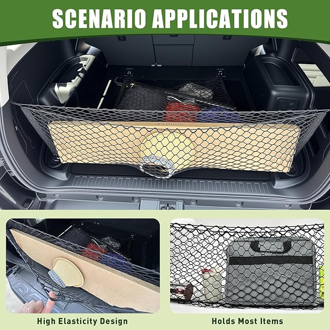 Trunk Cargo Net for 2010-2024 Toyota 4Runner 2 Row Model Only, Trunk Organizer Luggage Mesh Net Anti-Slip Rear Cargo Netting for 4 Runner SUV Accessories(Envelope Style+Floor Style)
