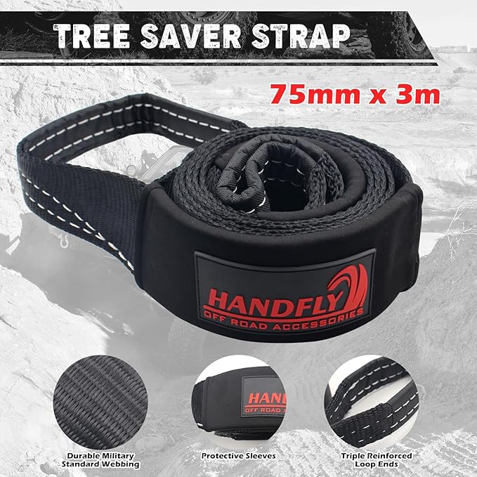 Offroad Recovery Kit, Tree Saver Tow Strap 3'' × 8ft Recovery Strap, 1pcs Hitch Receiver, 2pcs 3/4" D-Ring Shackles with Storage Bag for Truck Jeep SUV ATV