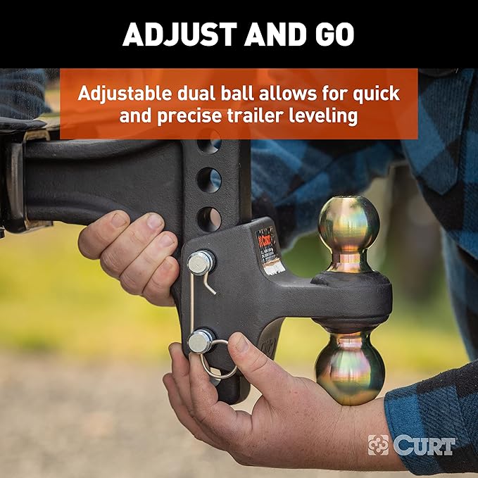CURT 45937 HD Adjustable Hitch Ball Mount with Dual Ball, 2-1/2" Shank, Up to 20,000 lbs