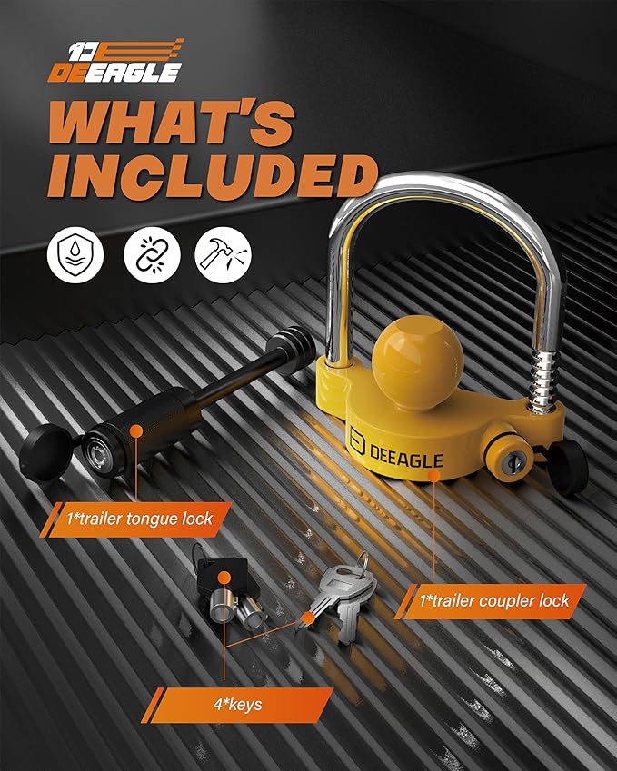 DEEAGLE Trailer Coupler Lock, Include Universal Trailer Ball Lock, 1/4”Dia 3-1/2” Span Hitch Pin Lock
