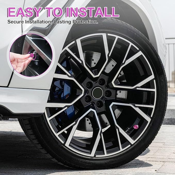 JUSTTOP 4 Pack Handmade Crystal Rhinestone Tire Valve Stem Caps, Universal for Cars, Trucks and Motorcycles - Violet Red