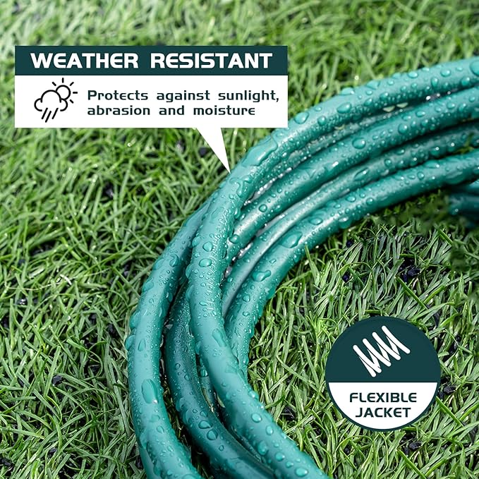 6FT Outdoor Extension Cord-16/3 SJTW Durable Green 3 Prong Grounded Plug Power Cord for Safety,Great for Outside Christmas Decorations