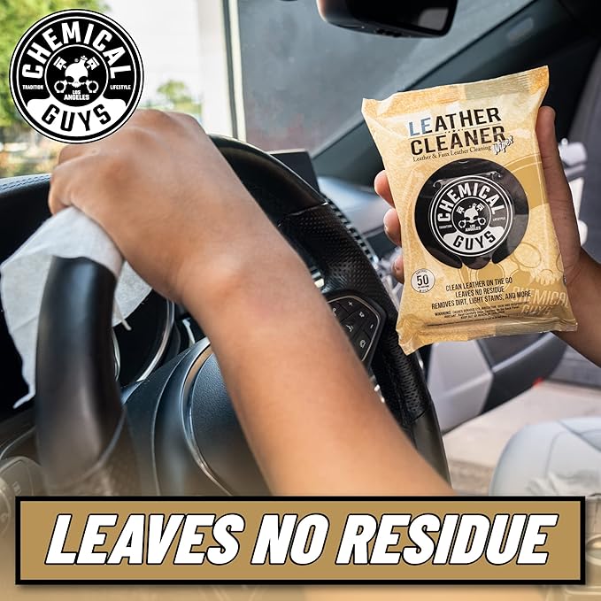 Chemical Guys PMWSPI20850 Leather Cleaner Wipes Mega 100 Pack for Car Interiors, Furniture, Boots, and More, Works on Natural, Synthetic, Pleather, Faux Leather and More, (50 Ct)