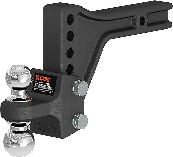 CURT 45935 Adjustable Trailer Hitch Ball Mount with Dual Ball, 2" Shank, Up to 15,000 lbs