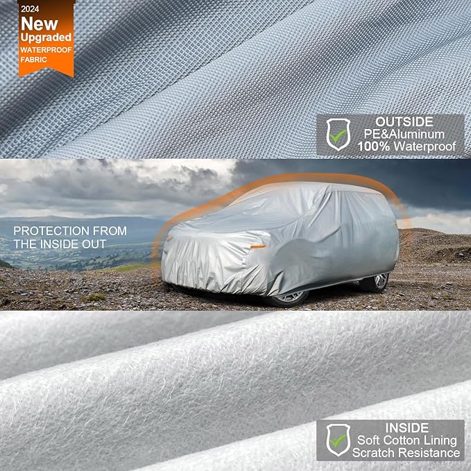 Kayme 6 Layers SUV Car Cover Waterproof All Weather for Automobiles, Outdoor Large SUV Cover Rain Sun UV Protection, Universal Fit for BMW X7, Buick Enclave, Lexus LX570, Mercedes GLS (201-206 inch)
