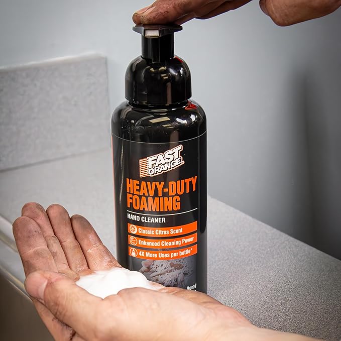 Fast Orange Heavy-Duty Foaming Hand Cleaner 23015, Cleans Grease, Grime & Oil for Garage & Home Use, New and Improved Skin-Conditioning Formula 10 Times More Uses/Bottle, 15 Fl Oz.
