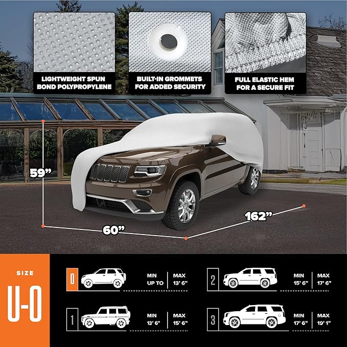 Budge Lite SUV Car Cover, Single-Layer Breathable Indoor Dust Proof Protection, Lightweight Non-Abrasive Fabric, Fits SUVs up to 162" L x 59" W x 60" H, Gray