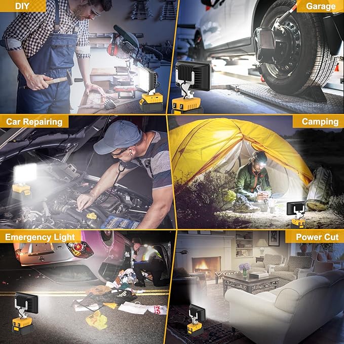 Cordless Work Light Compatible with Dewalt 18V 20V Battery, 7000LM 360° Rotatable Underhood Work Light, Portable Work Light with USB & Type-C Charging for Jobsite, Car Repairing, Emergency, Garage