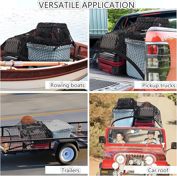 Cargo Net Suitable for Daily Light Loads of SUV Trucks,Mesh Organizer 4'x3.3' Stretches to 7'x6',Highly Elastic Truck Bed Net for Pickup Truck Bed