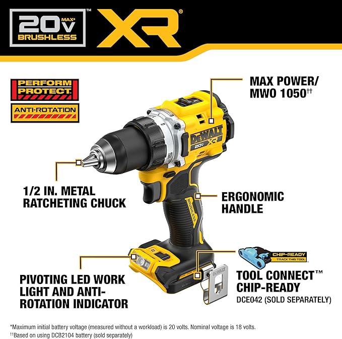 DEWALT 20V MAX XR Brushless Cordless 1/2 in. Drill/Driver (Tool Only) (DCD801B)