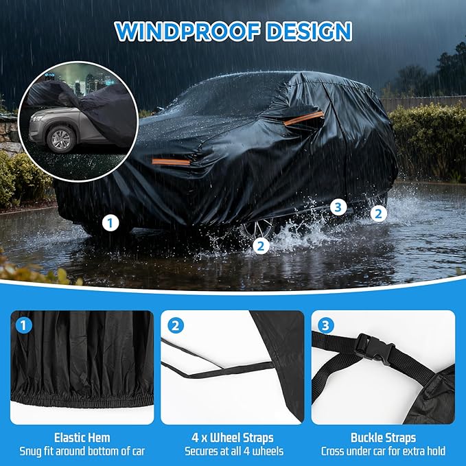 Winter Car Cover for Dodge Durango 1998-2025, Heavy Duty SUV Full Car Cover Waterproof All Weather Outdoor for Hail Snow Ice Rain Sun UV Dust Protector, with Driver Side Zipper & Reflective Strips