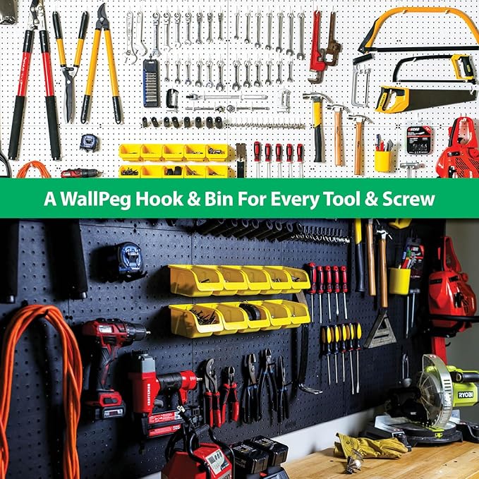 WallPeg 100 Pegboard Peg Hooks – Durable, Self-Locking Black Peg Board Hooks - 50 J & 50 L Style FlexLock Peg Hooks for Hanging Tools, Storage, and Wall Organization - Fits 1/4" Peg Holes