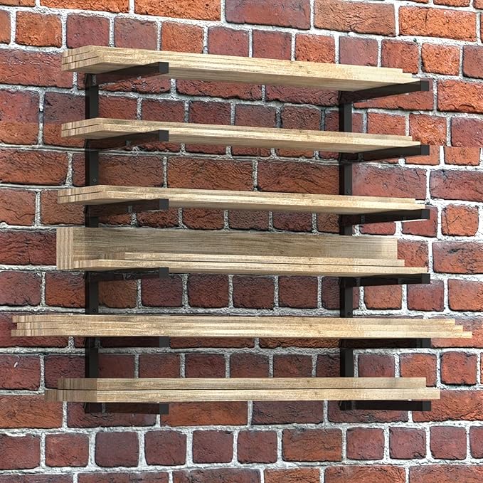 Nandae 2 Pack 6-Level Wall Mount Lumber Storage Metal Rack Wood Organizer, Heavy Duty Wood Storage Solution for Workshop or Garage (Black)