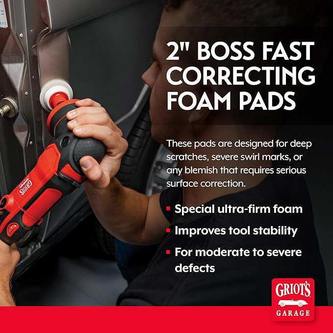 Griot's Garage BOSS 2" Fast Correcting Foam Pads for Car Polishing and Detailing, Buffing Pads for Moderate to Severe Scratch Removal, Set of 4