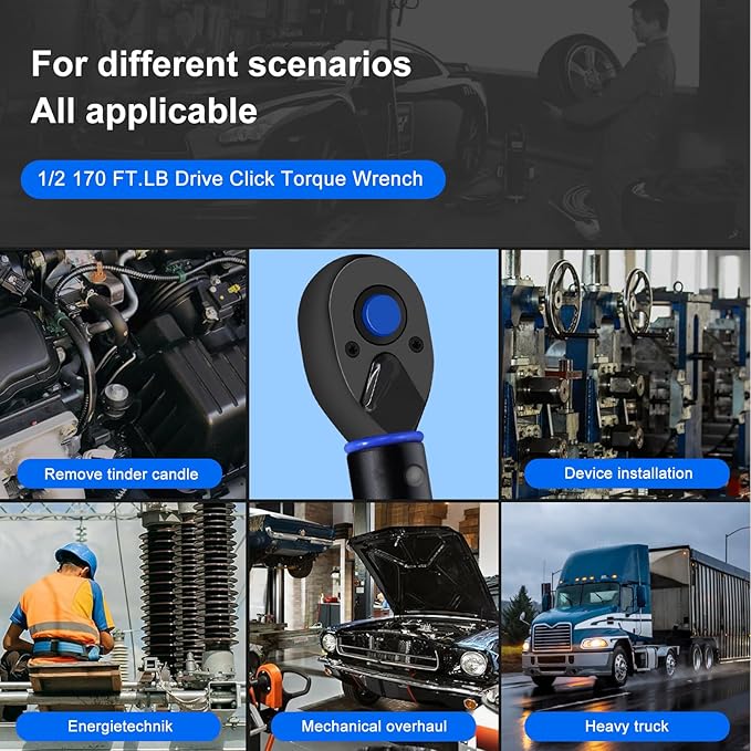 Torque wrench Set 1/2 drive,1/2 Torque Wrenches 10-170 FT.LB/13.6-230.5 Nm,±3% Precision Wrench with 1/2'' to 3/8'' Socket Adapter, 5 Inch Extension Bar for Car and Moto Maintenance