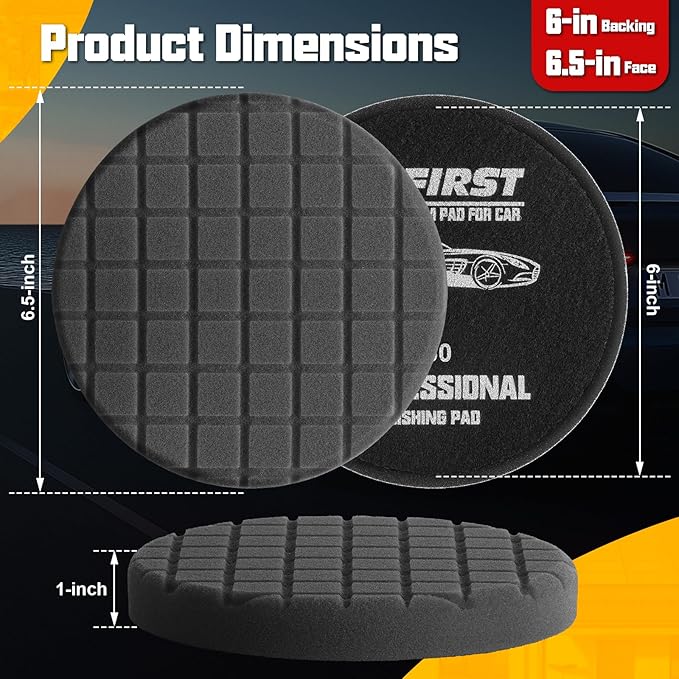 3Pcs Polishing Pad, 6 Inch Buffing Pads, Reusable & Washable Buffing Sponge Pads for Car Buffer Polisher Compounding, Waxing Pads (Black T50)