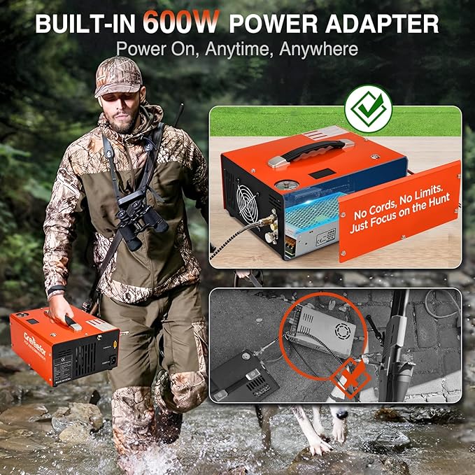 PCP Air Compressor 4500Psi/30Mpa, 350W Oil-Free Fast Fill Pump with Auto Shut-Off, Dual Power 12V DC & 110V/220V AC, Portable Air Pump Paintball, Air Rifle, Airguns HPA Tanks(Compact)
