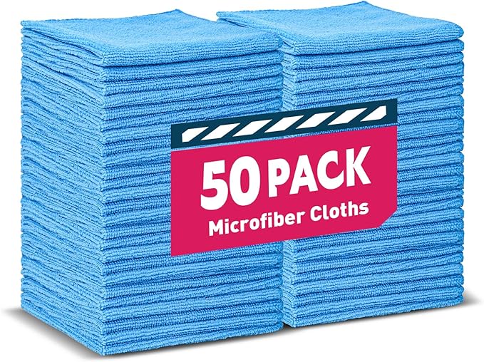 Microfiber Cleaning Cloths-50 Pack, Microfiber Towels Bulk, Towels for Cars & Home, Cleaning Rags Blue (12x12 inches)