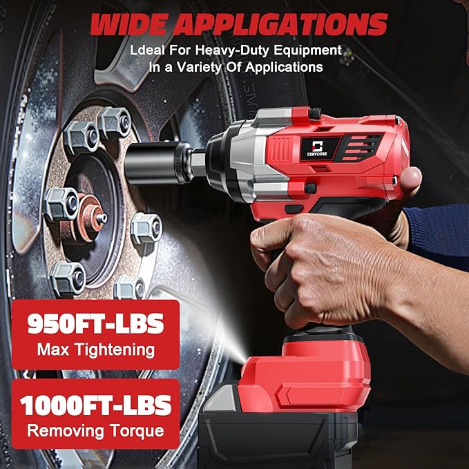 Cerycose Cordless Impact Wrench 1/2 inch for Milwaukee 18V Battery, 900Ft-lbs (1200N.m) Brushless High Torque Impact Gun (No Battery)
