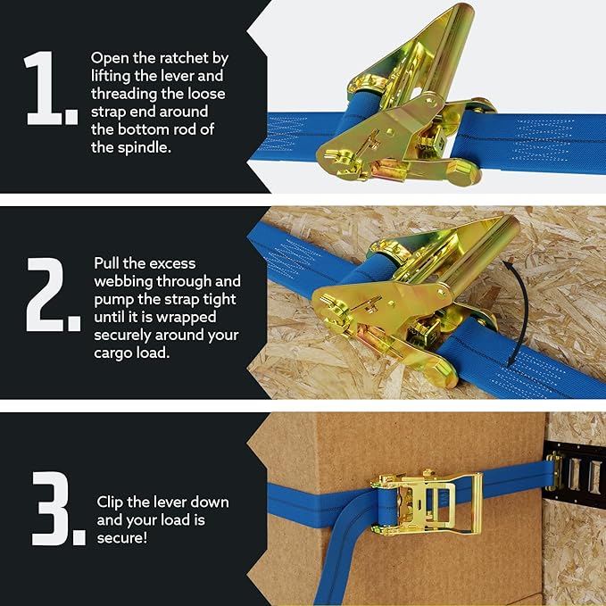 DC Cargo Mall E Track Ratchet Straps Cargo Tie-Downs, (Pack of 4) 2 x 20 Heavy Duty Blue Tie-Down Rachet Straps, Strong Ratchet Strap, E Track Spring Fittings, Tie Down Motorcycle