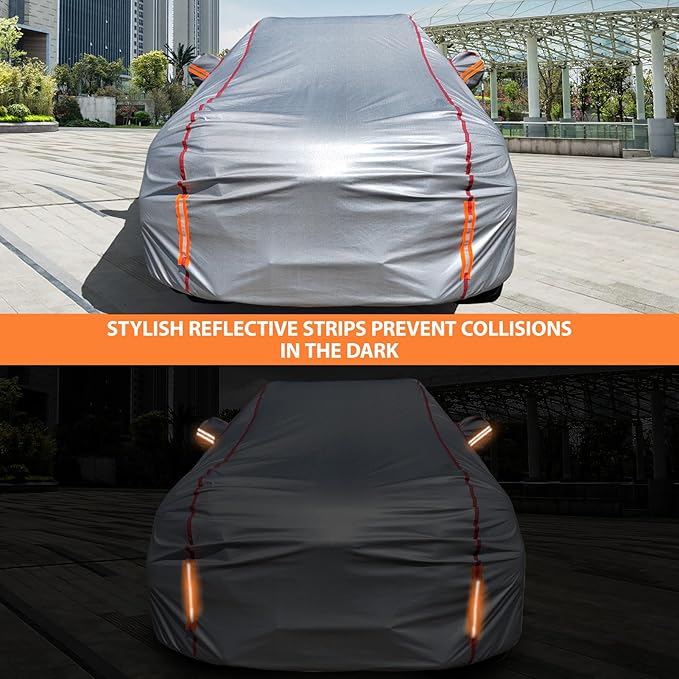 Car Cover Waterproof All Weather, 6 Layers Full Exterior Covers with Zipper Cotton, Mirror Pocket. Outdoor Car Cover UV Snow Rain Wind Dust All Weather Outdoor Protection for SUV (185-190 inch)