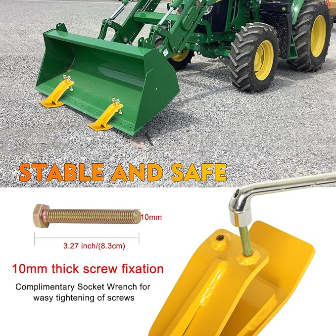 Tractor Bucket Protector, EBESTTECH 2 PCS Bucket Edge Anti-Skid Device Ski Edge Protector Double Hexagon Lock Nuts and Bolts,for Snow Leaves Removal Spreading Gravel,Yellow