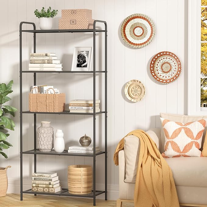Tajsoon 5 Tier Bathroom Shelf Unit Free Standing Shelves, Metal Display Shelf, Multipurpose Storage Shelf for Bathroom, Kitchen, Entryway, Living Room, Industrial Style, Metal