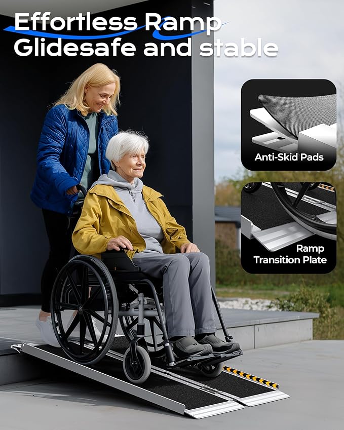 Wheelchair Ramp 4ft, Non-Skid Aluminum Portable Ramps for Wheelchairs for Home Steps, 800 LBS Capacity Wheel Chair Handicap Ramp for Entry, Doorway, Homes, Stairs 48" Lx 29.2" Wx2H