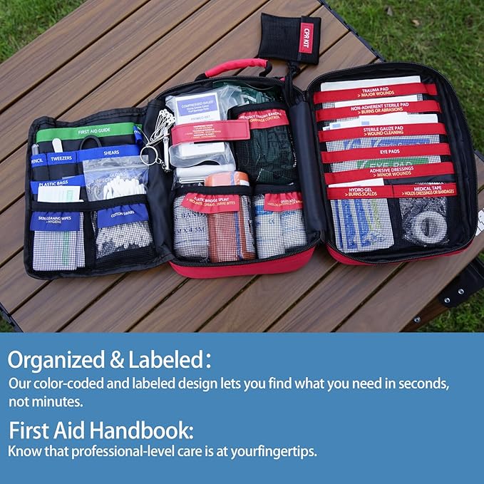 Besst Survivor Comprehensive First Aid Kit -Labeled Compartments for Trauma & Emergencies, Compact Emergency Kits for Car, Boats, Camping, Hurricanes and Outdoor Emergencies Survival -265 Piece