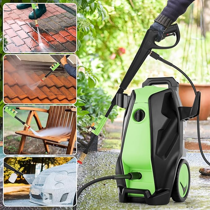 5000PSI 4.0GPM Heavy Duty Electric Pressure Washer with 33 FT Extension Hose, 4 Quick Connect Nozzles and Foam Cannon for Cars/Fences/Driveways/Patios/Home Cleaning, Green