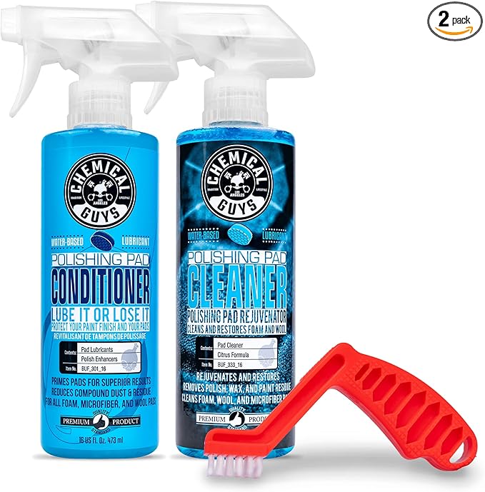 Chemical Guys BUF_301_16 Polishing and Buffing Pad Conditioner (16 Ounce) with Foam and Wool Citrus-Based Pad Cleaner, 16 oz with BUF_900 Foam Pad Conditioning Brush
