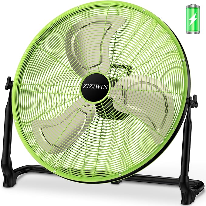 18'' Rechargeable Battery Operated Floor Fan, Portable Cordless Camping Fan Outdoor, Long Lasting Battery Powered Fan, 360° Tilt, Wireless, USB Output, for Home Gazebo Greenhouse Outside Gym