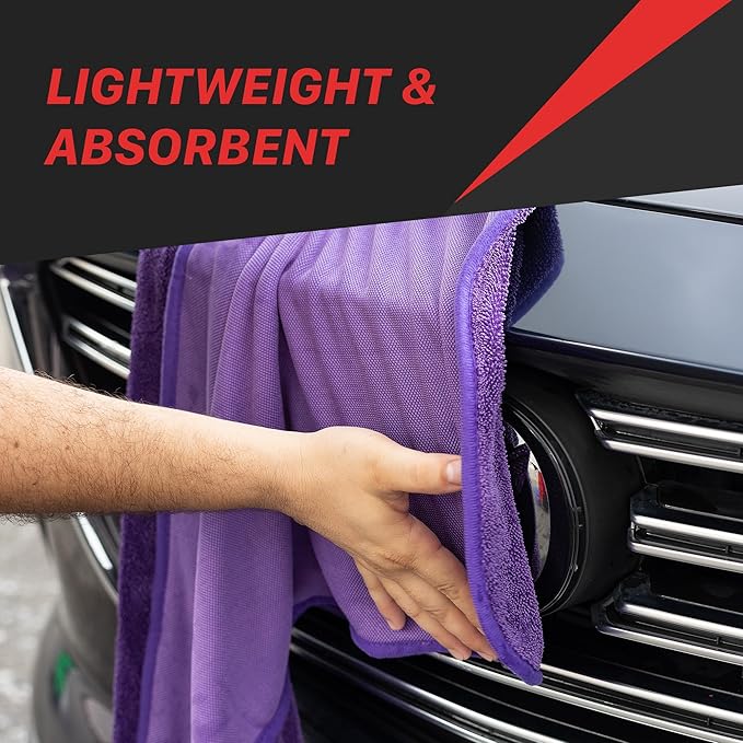 Maxshine 20" x 24" Universal Purple Car Drying Towel – 1200 GSM Rinse-Free Double-Sided Microfiber – Plush, Super Absorbent Towel for Car Wash & Detailing
