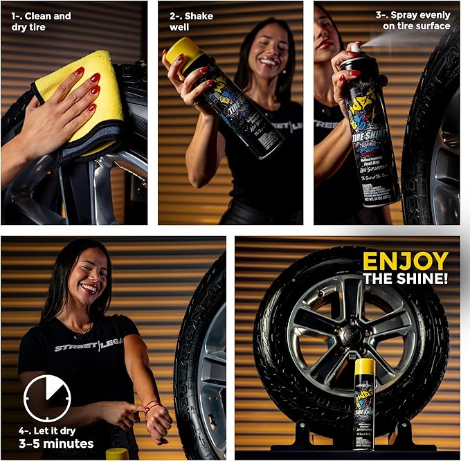Street Legal The Ultimate Wet Tire Shine, High Gloss Wet-Look Tire Dressing, Silicone-Based Formula, 14 oz Aerosol (Pack of 2)