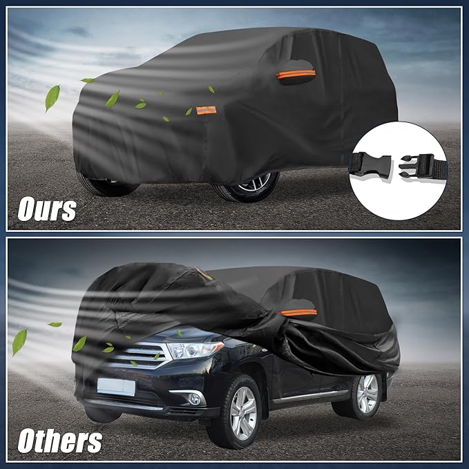 X AUTOHAUX Car Cover for Toyota Highlander 210D-PU Outdoor Full Car Cover All Weather with Door Zipper for Waterproof Windproof Sun Rain Snow Protection