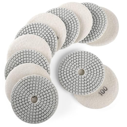 WORKEASE 4 Inch Diamond Polishing Pads Wet/Dry 12PCS, 100 Grit Diamond Sanding Pad, Granite Stone Concrete Marble Rock Countertop Quartz Polish Pad