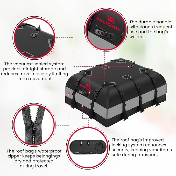 Waterproof Car Roof Bag Cargo Carrier - 20.07 Cubic Feet Extra Large Storage with Anti-Slip Mat, Door Hooks & Packing Bags. Safe Heavy Duty Travel Solution for Family Trips, Camping, Vacation