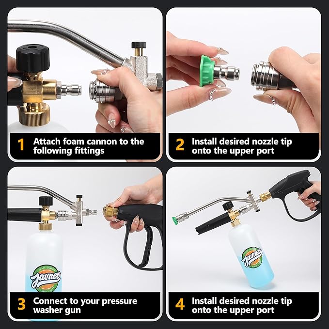 Foam Cannon for Pressure Washer Gun Kit with Dual Connector Accessory, Car Wash Foam Gun with 5 Nozzle Tips, Compatible with M22-14mm and M22-15mm Fittings