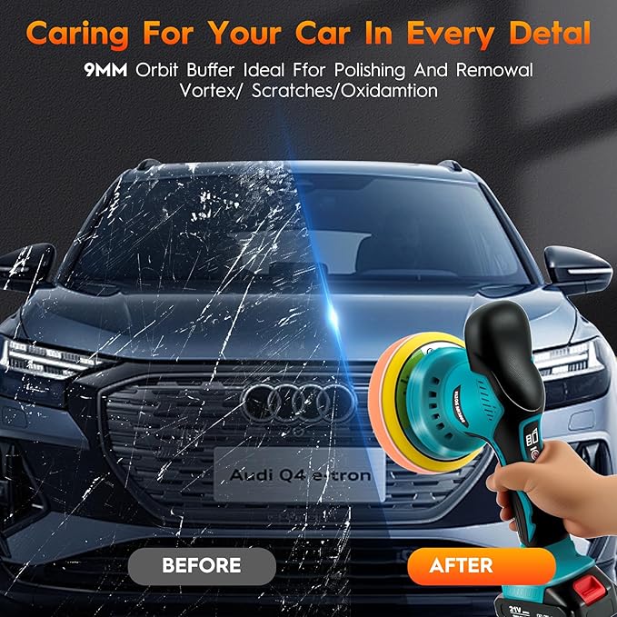 Cordless Car Buffer Polisher Kit with 2x21V Batteries, 6 Inch Car Polisher with 8 Variable Speed Max 6000RPM & 21 PCS Attachments, Buffer Polisher for Car Detailing, Sanding, Scratch Removing