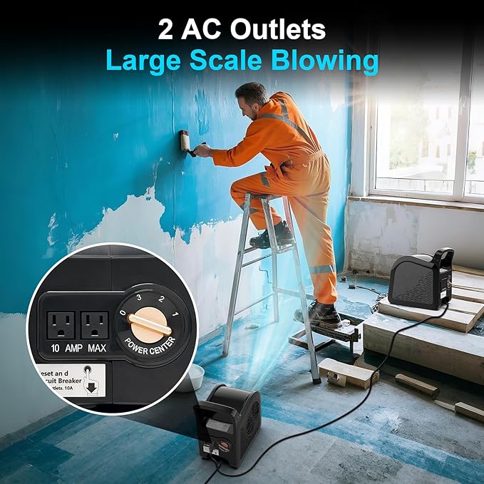 High Velocity Blower Fan - Floor Drying Fan for Cooling and Ventilating, 355 CFM Air Mover Floor Dryer, Fans for Garage, Shop, Patios, 3 Speeds Portable Utility Blower 2 AC Outlets Black
