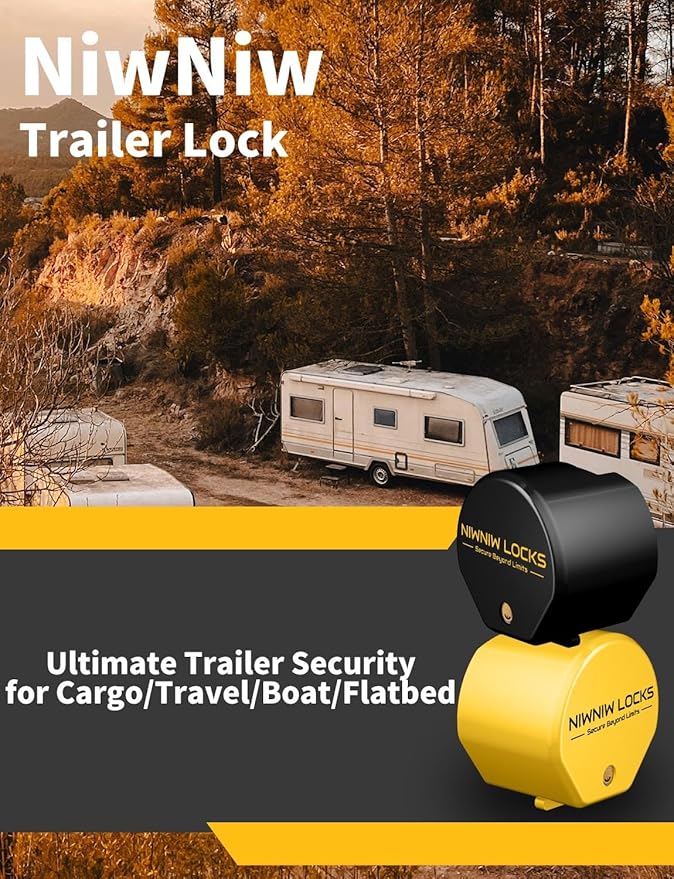 Heavy Duty Trailer Hitch Lock - Universal Fit 1-7/8" 2" 2-5/16" Couplers | Anti-Theft RV Trailer Tongue Lock for Truck Boat | Structural Steel Security Design (Yellow)