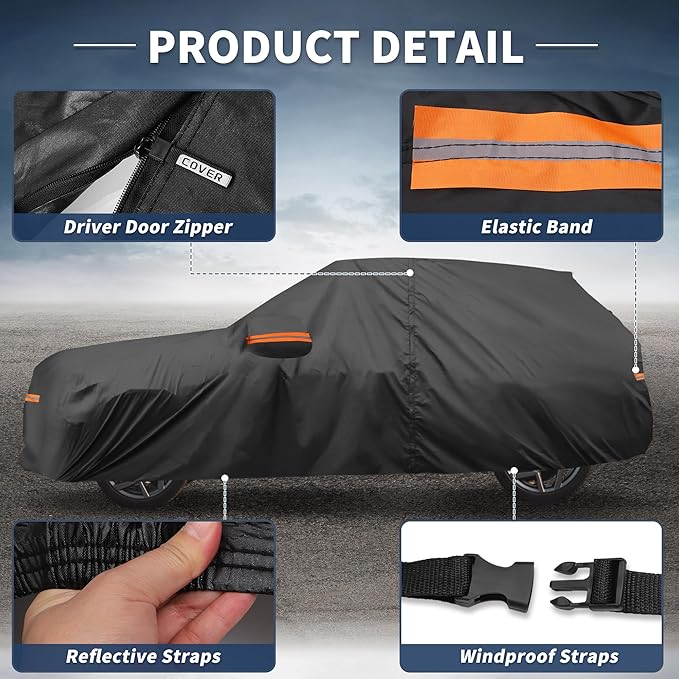 X AUTOHAUX Car Cover for Jeep Grand Cherokee 2002-2025 Aluminum Film Outdoor Waterproof Sun Rain Snow Hail Protection with Driver Door Zipper
