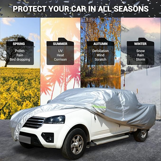 Tecoom Truck Car Cover Waterproof All Weather with Door Zipper & Lock, Light Shell UV Dust Sun Snow Protection, Universal Fit for Dodge Trucks (Length Up to 245 Inches)