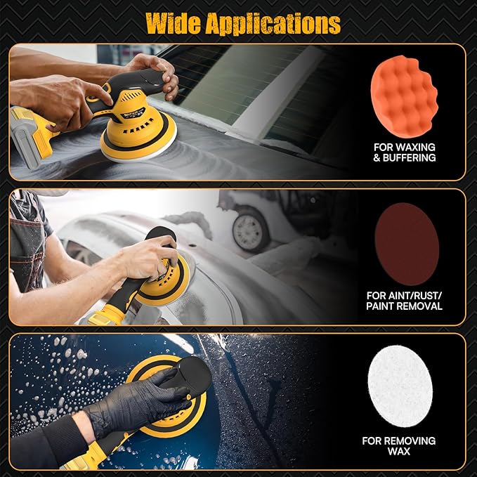 Cordless Car Buffer Polisher Kit for Dewalt 20V Battery(NO Battery),6 In Brushless Dual Action Random Polishing Machine , 8 Variable Speed 5500RPM, Orbital Polisher for Car Detailing,14Pcs Accessories