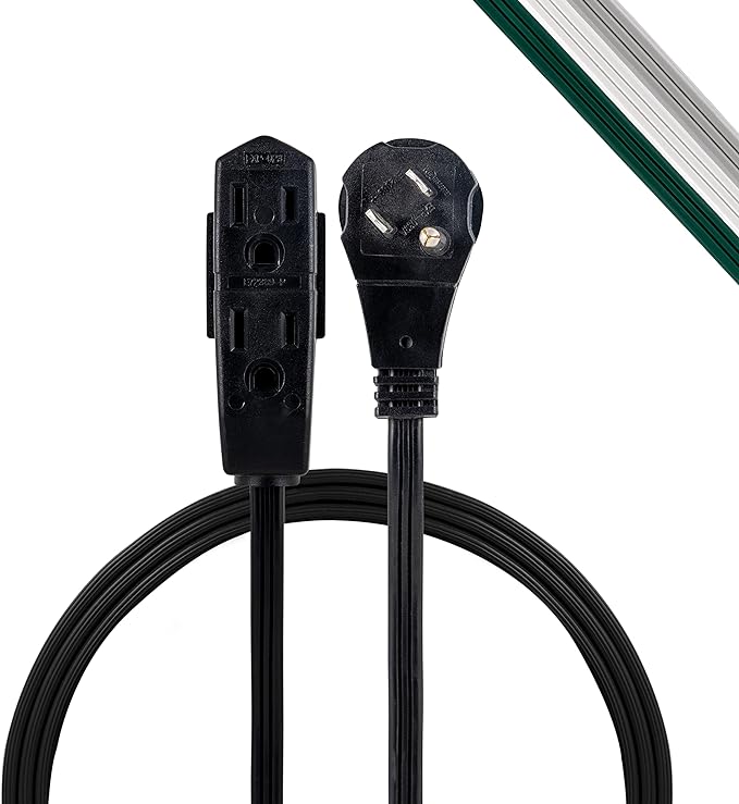 GE 3-Outlet Flat Extension Cord 3 Ft Grounded Extension Cord with Multiple Outlets 3 Prong Outlet Extender Flat Plug Indoor Power Strip 16 Gauge UL Listed Black 69877