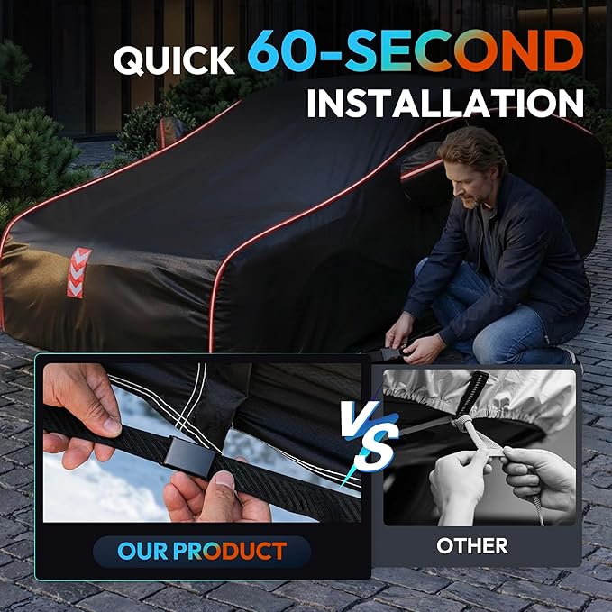 Car Cover for Tesla Model 3 2017-2025,All-Around Fastening 60s Quick-Install, 4 Upgrades for Car Cover Waterproof All Weather