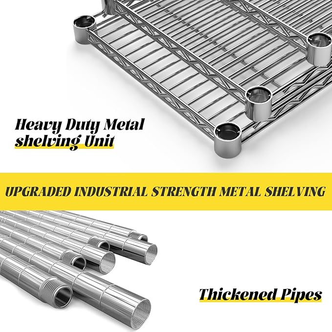 Storage Shelves, 2 PCS 48" L x 20" W x 72" H Heavy Duty Garage Wire Shelving Unit Loads 2000LBS, 5-Tier Adjustable Metal Industrial Utility Shelf Rack for Kitchen, Laundry Room, Basement