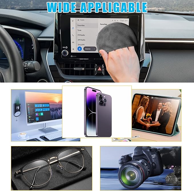 Car Screen Cleaner, Microfiber Auto Screen Cleaning Pad, Foldable Touch Screen Cleaner Cloth for Vehicle Dashboard LCD Display, Interior Car Accessories (Square+Round)